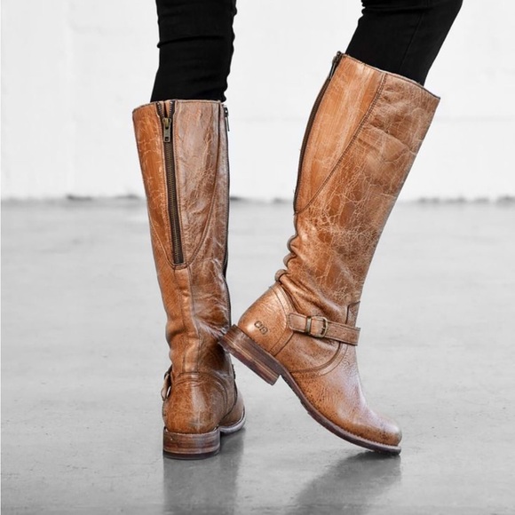 BED STU GLAYE WOMEN RIDING BOOTS BROWN LEATHER SIDE AND BACK ZIPPERS size 8.5 - Picture 3 of 16